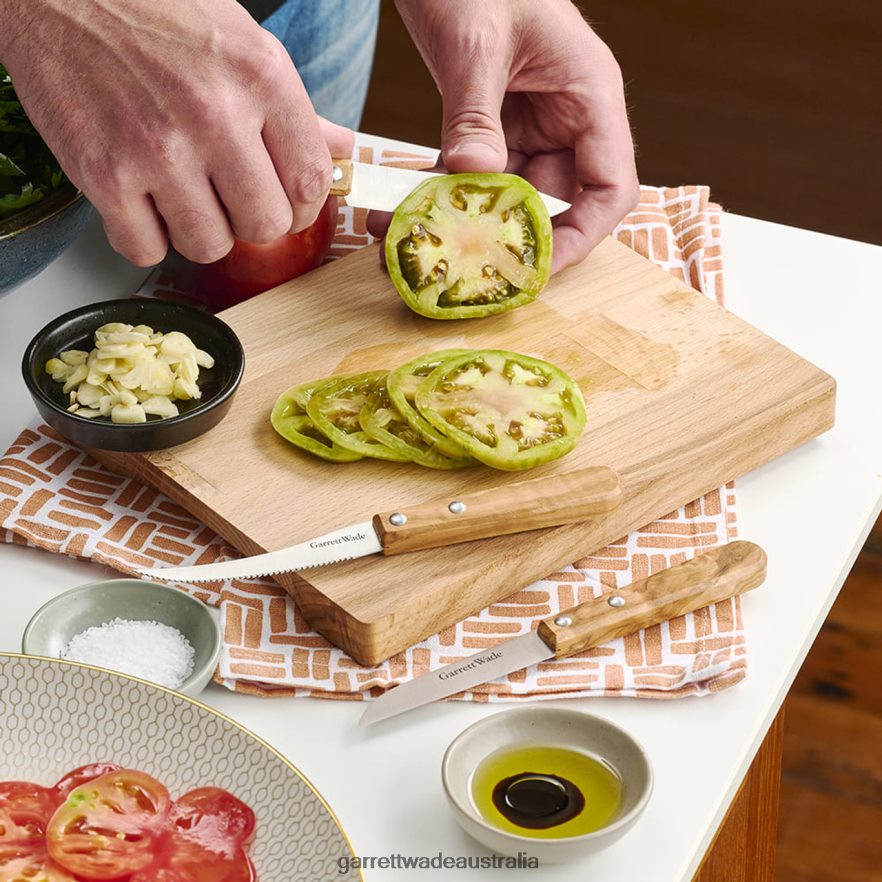 Garrett Wade Everyday Olivewood Paring Knives & Cutting Board Set Home & Kitchen 46JHVR777