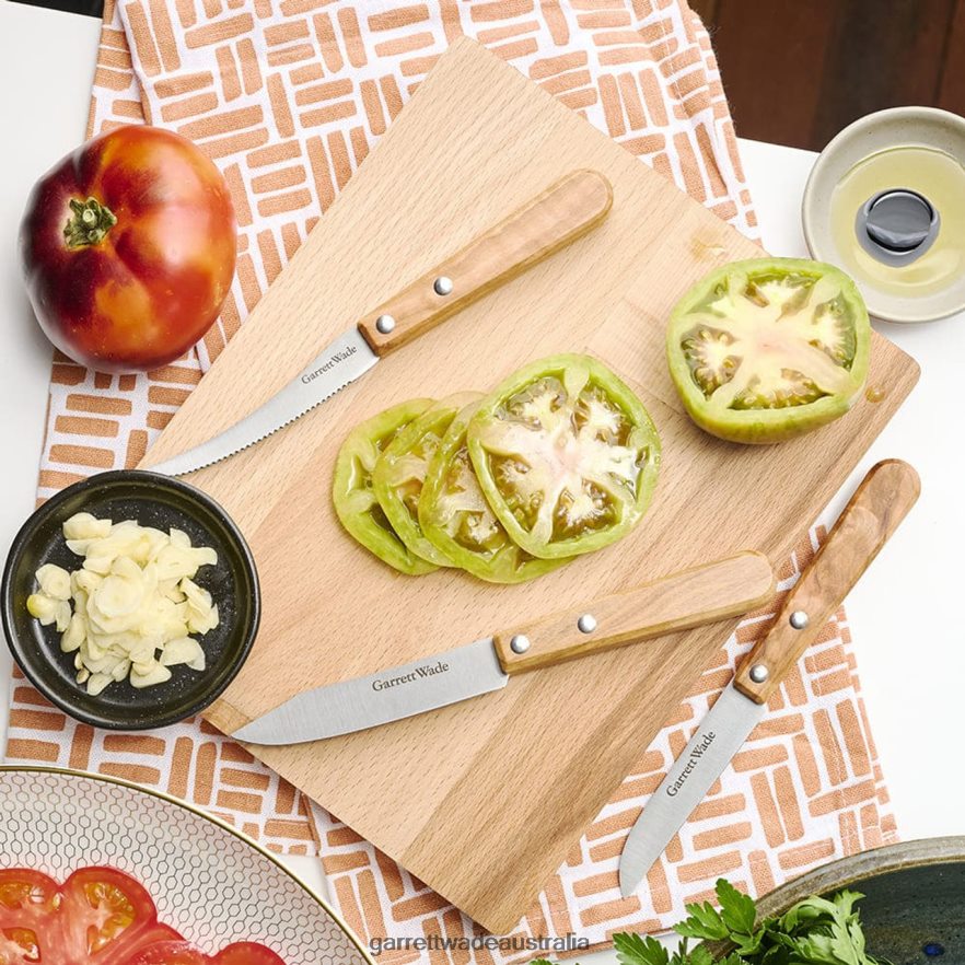 Garrett Wade Everyday Olivewood Paring Knives & Cutting Board Set Home & Kitchen 46JHVR777
