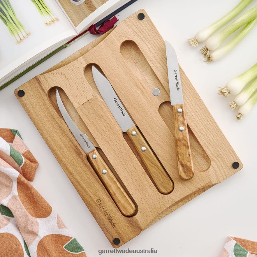 Garrett Wade Everyday Olivewood Paring Knives & Cutting Board Set Home & Kitchen 46JHVR777